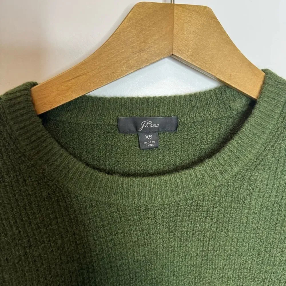 J. Crew High Low Waffle Sweater Coziest Yarn Green Crewneck Size XS